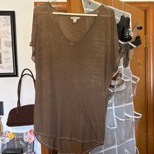 Calvin Klein Jeans Semi-Sheer V-Neck Tunic in Brown